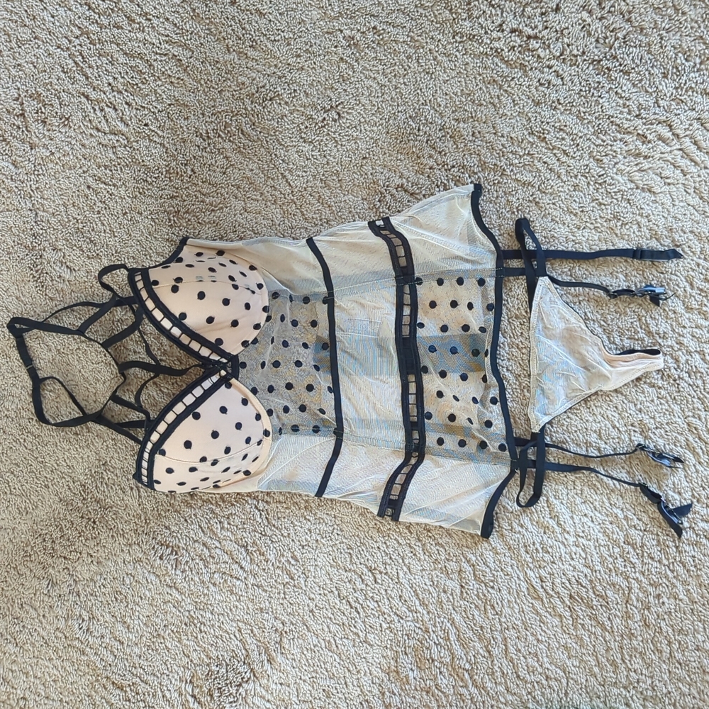 Sheer Nude & Black Bustier with Garters